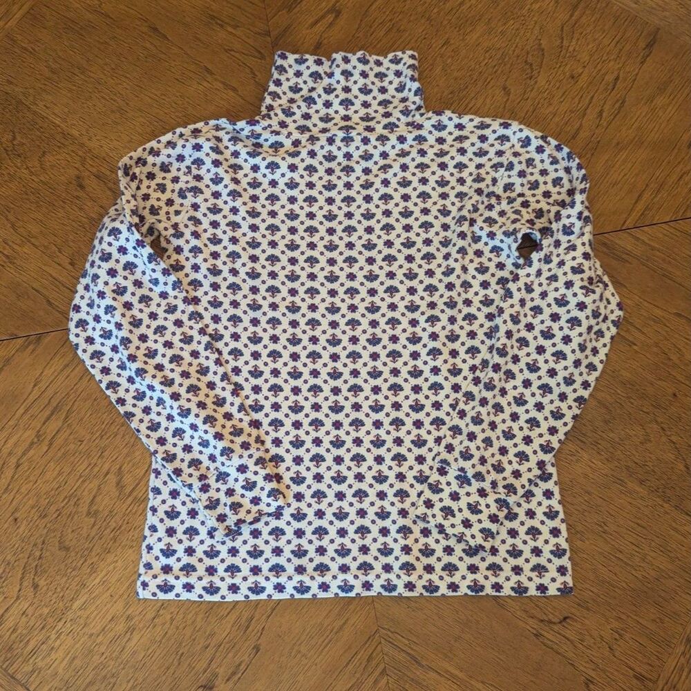 Vintage Lands' End Floral Geometric Turtleneck Top Cream Purple Red Girls Medium